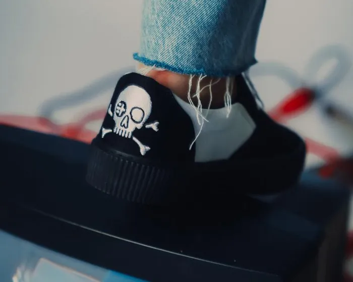 TUK Shoes Sneakers Women Black and White Twill Skull SlipOn Creeper Sneaker TUK Shoes Sneakers Women Black and White Twill Skull SlipOn Creeper Sneaker