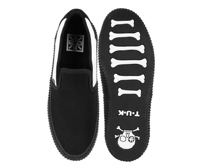 TUK Shoes Sneakers Women Black and White Twill Skull SlipOn Creeper Sneaker TUK Shoes Sneakers Women Black and White Twill Skull SlipOn Creeper Sneaker