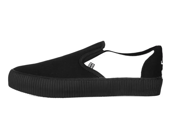 TUK Shoes Sneakers Women Black and White Twill Skull SlipOn Creeper Sneaker TUK Shoes Sneakers Women Black and White Twill Skull SlipOn Creeper Sneaker