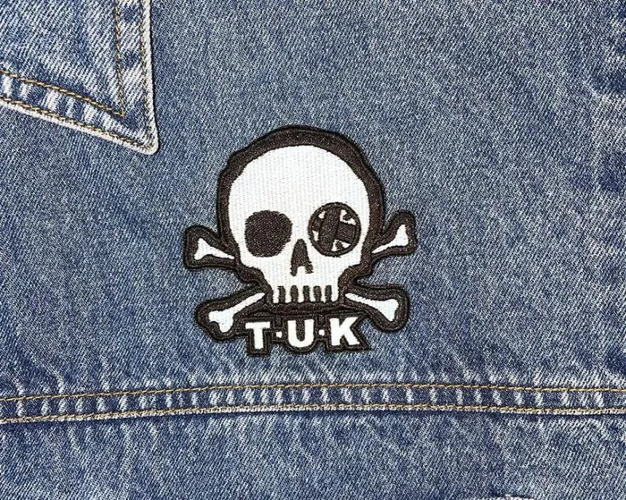 TUK Shoes Stickers Pins Patches Totes Adult Black and White Skull Embroidered Patch TUK Shoes Stickers Pins Patches Totes Adult Black and White Skull Embroidered Patch