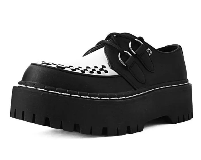 TUK Shoes Vegan Men Black and White TUKskin Interlace Double Decker Creeper