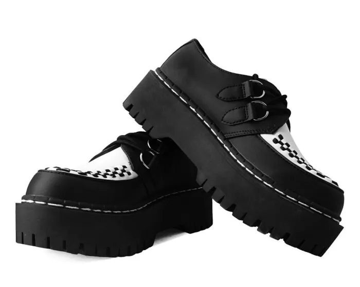 TUK Shoes Vegan Men Black and White TUKskin Interlace Double Decker Creeper