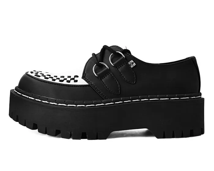 TUK Shoes Vegan Men Black and White TUKskin Interlace Double Decker Creeper