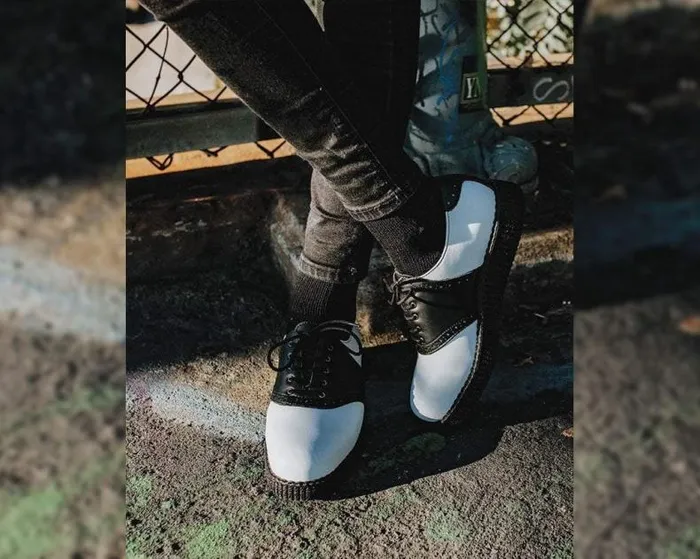 TUK Shoes Vegan Men Black and White TUKskin Saddle Oxford TUK Shoes Vegan Men Black and White TUKskin Saddle Oxford
