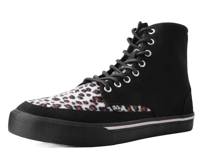 TUK Shoes Vegan Men Black Canvas and Leopard 8Eye Sneaker Boot