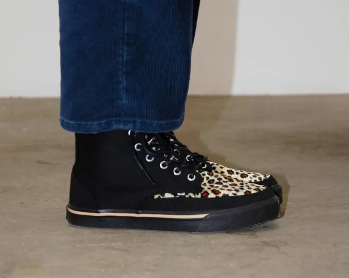 TUK Shoes Vegan Men Black Canvas and Leopard 8Eye Sneaker Boot TUK Shoes Vegan Men Black Canvas and Leopard 8Eye Sneaker Boot