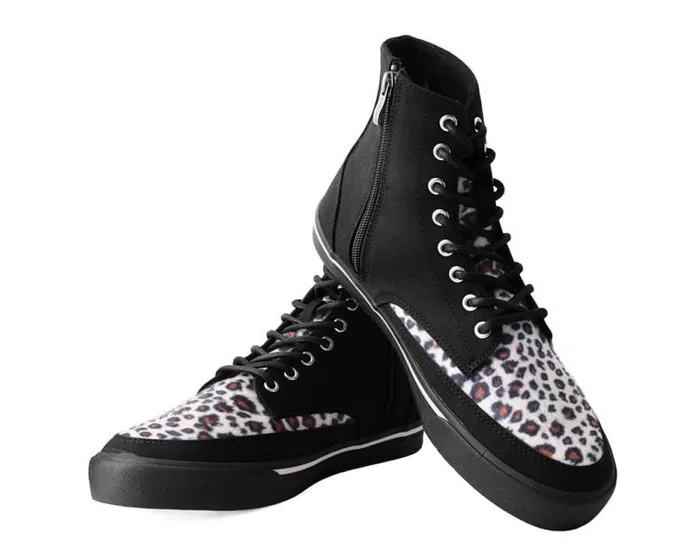 TUK Shoes Vegan Men Black Canvas and Leopard 8Eye Sneaker Boot TUK Shoes Vegan Men Black Canvas and Leopard 8Eye Sneaker Boot