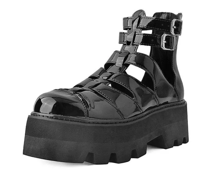 TUK Shoes Vegan Men Black Patent Gladiator Dino Lug Sandal
