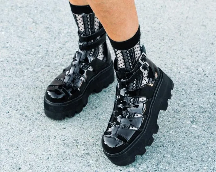 TUK Shoes Vegan Men Black Patent Gladiator Dino Lug Sandal TUK Shoes Vegan Men Black Patent Gladiator Dino Lug Sandal