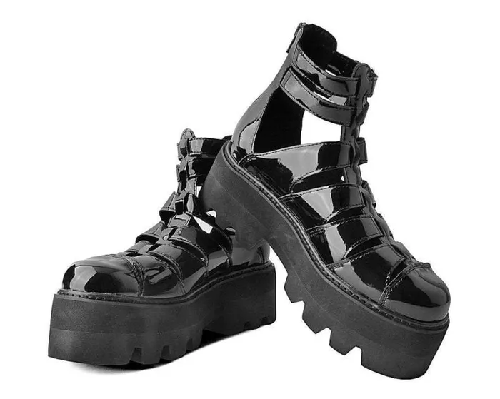 TUK Shoes Vegan Men Black Patent Gladiator Dino Lug Sandal TUK Shoes Vegan Men Black Patent Gladiator Dino Lug Sandal
