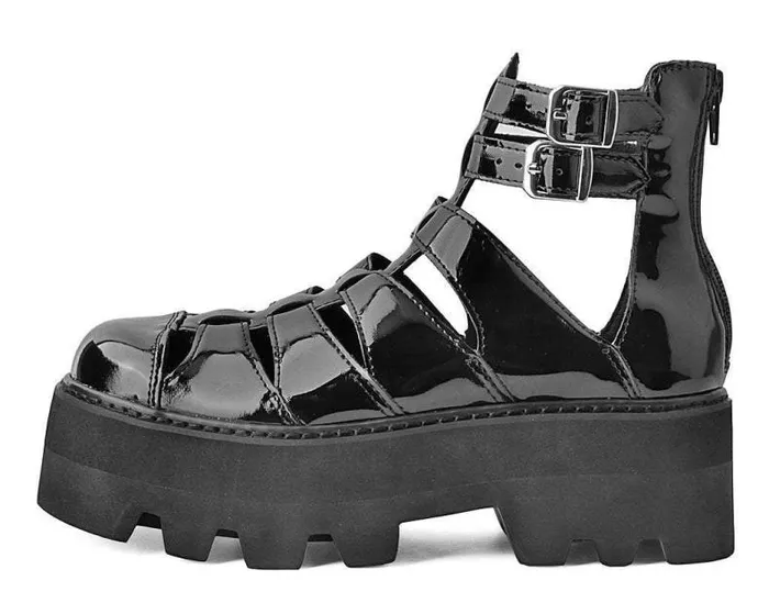 TUK Shoes Vegan Men Black Patent Gladiator Dino Lug Sandal TUK Shoes Vegan Men Black Patent Gladiator Dino Lug Sandal