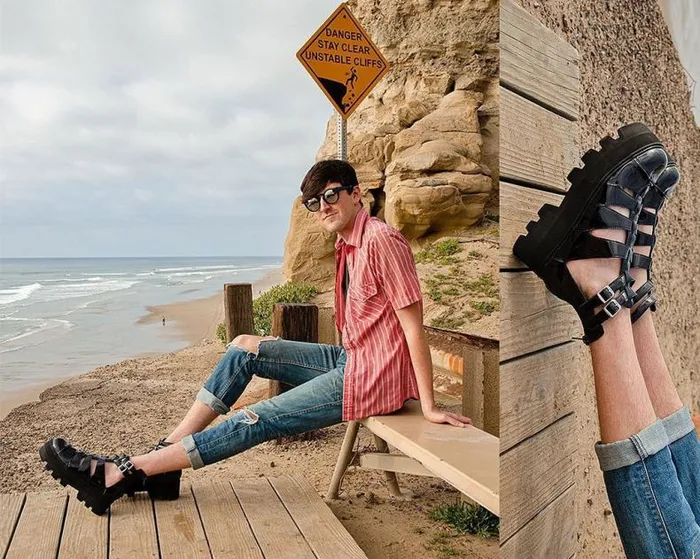 TUK Shoes Vegan Men Black Patent Gladiator Dino Lug Sandal TUK Shoes Vegan Men Black Patent Gladiator Dino Lug Sandal