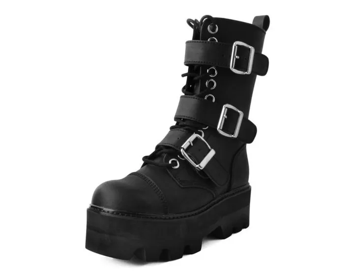 TUK Shoes Vegan Women Black 12Eye 3Strap Dino Boot