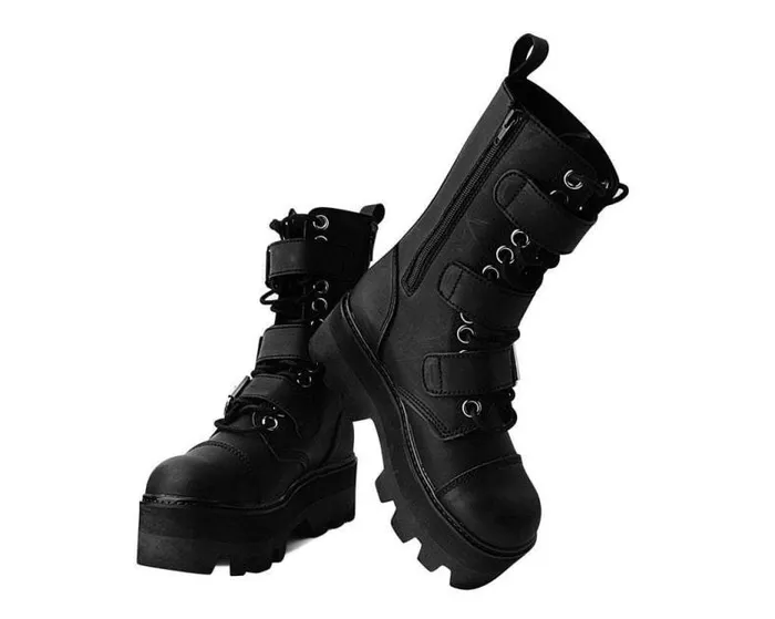 TUK Shoes Vegan Women Black 12Eye 3Strap Dino Boot TUK Shoes Vegan Women Black 12Eye 3Strap Dino Boot