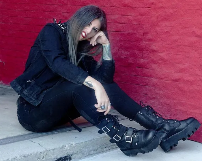 TUK Shoes Vegan Women Black 12Eye 3Strap Dino Boot TUK Shoes Vegan Women Black 12Eye 3Strap Dino Boot