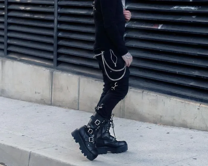 TUK Shoes Vegan Women Black 12Eye 3Strap Dino Boot TUK Shoes Vegan Women Black 12Eye 3Strap Dino Boot