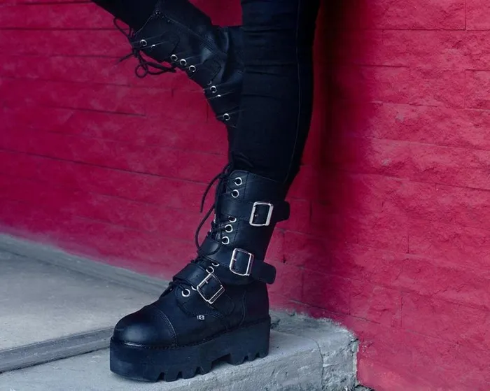 TUK Shoes Vegan Women Black 12Eye 3Strap Dino Boot TUK Shoes Vegan Women Black 12Eye 3Strap Dino Boot