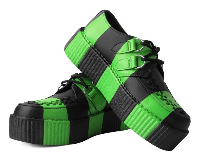 TUK Shoes Vegan Women Black and Green Striped Viva Mondo Creeper TUK Shoes Vegan Women Black and Green Striped Viva Mondo Creeper