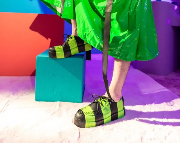 TUK Shoes Vegan Women Black and Green Striped Viva Mondo Creeper TUK Shoes Vegan Women Black and Green Striped Viva Mondo Creeper