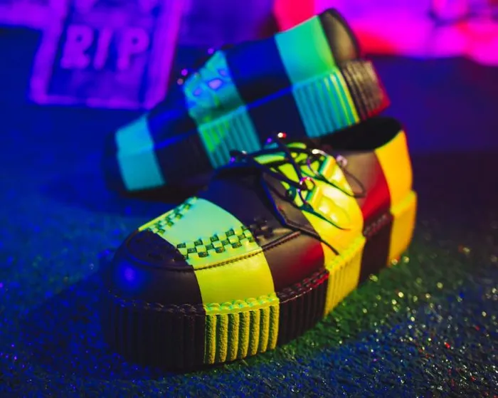 TUK Shoes Vegan Women Black and Green Striped Viva Mondo Creeper TUK Shoes Vegan Women Black and Green Striped Viva Mondo Creeper