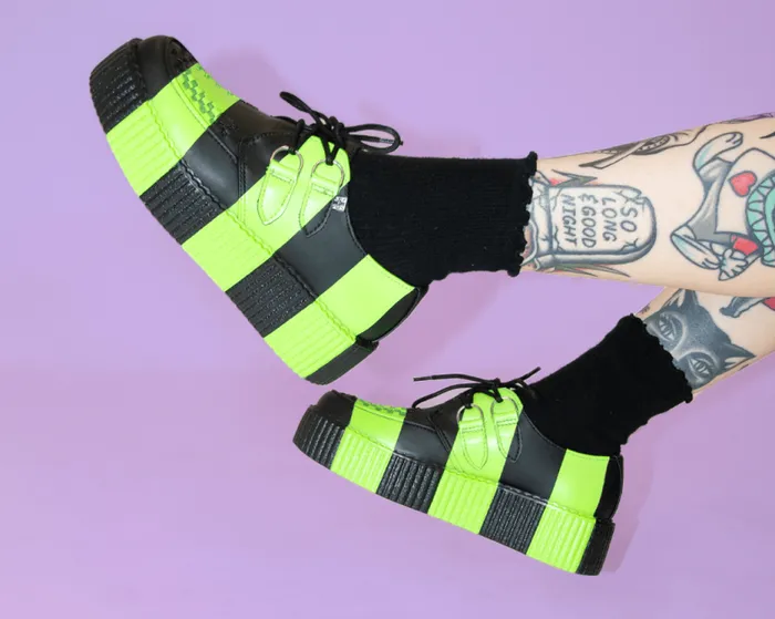 TUK Shoes Vegan Women Black and Green Striped Viva Mondo Creeper TUK Shoes Vegan Women Black and Green Striped Viva Mondo Creeper