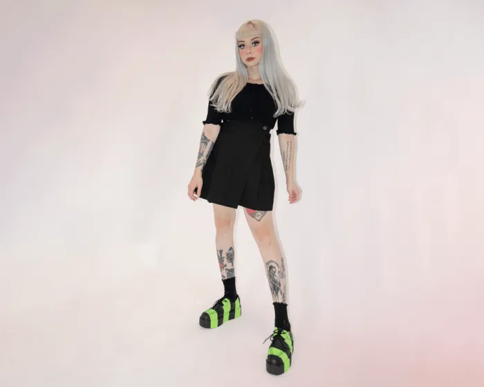 TUK Shoes Vegan Women Black and Green Striped Viva Mondo Creeper TUK Shoes Vegan Women Black and Green Striped Viva Mondo Creeper