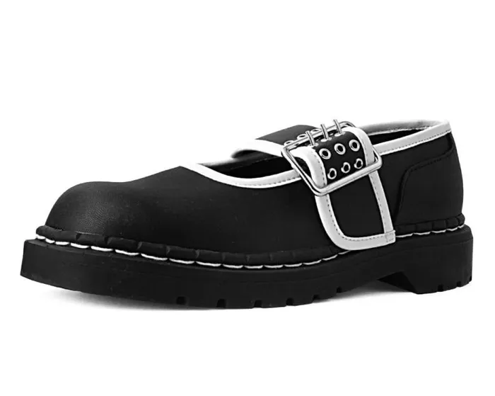 TUK Shoes Vegan Women Black TUKskin White Trim 3Prong Anarchic Mary Jane