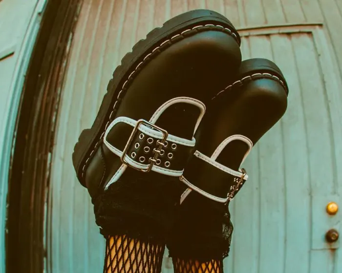 TUK Shoes Vegan Women Black TUKskin White Trim 3Prong Anarchic Mary Jane TUK Shoes Vegan Women Black TUKskin White Trim 3Prong Anarchic Mary Jane