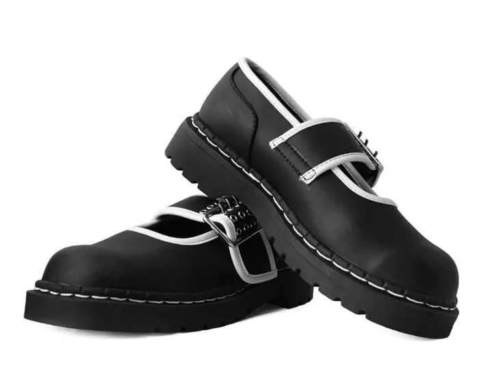 TUK Shoes Vegan Women Black TUKskin White Trim 3Prong Anarchic Mary Jane TUK Shoes Vegan Women Black TUKskin White Trim 3Prong Anarchic Mary Jane