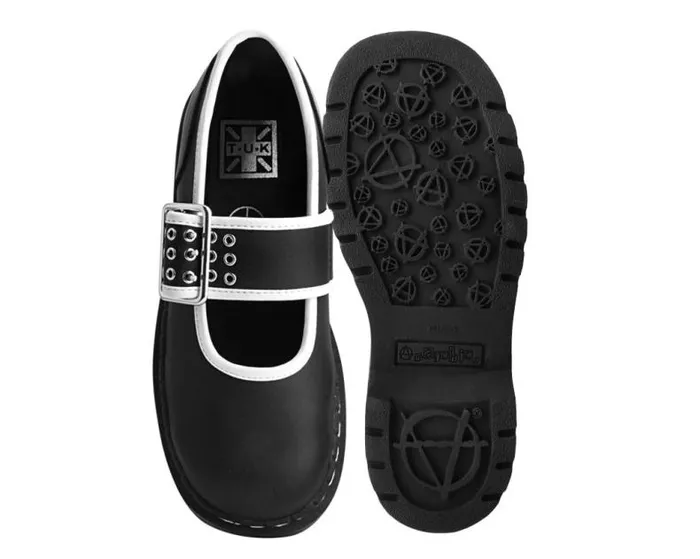 TUK Shoes Vegan Women Black TUKskin White Trim 3Prong Anarchic Mary Jane TUK Shoes Vegan Women Black TUKskin White Trim 3Prong Anarchic Mary Jane