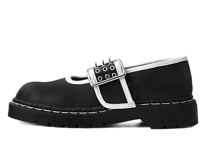 TUK Shoes Vegan Women Black TUKskin White Trim 3Prong Anarchic Mary Jane TUK Shoes Vegan Women Black TUKskin White Trim 3Prong Anarchic Mary Jane
