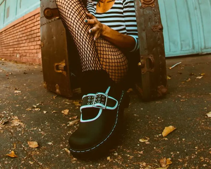 TUK Shoes Vegan Women Black TUKskin White Trim 3Prong Anarchic Mary Jane TUK Shoes Vegan Women Black TUKskin White Trim 3Prong Anarchic Mary Jane