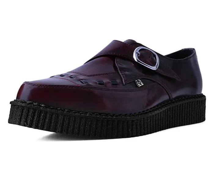 TUK Shoes Vegan Women Burgundy Rub Off TUKskin Monk Buckle Creeper