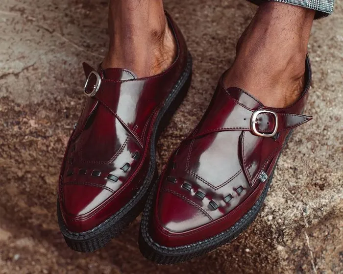 TUK Shoes Vegan Women Burgundy Rub Off TUKskin Monk Buckle Creeper TUK Shoes Vegan Women Burgundy Rub Off TUKskin Monk Buckle Creeper