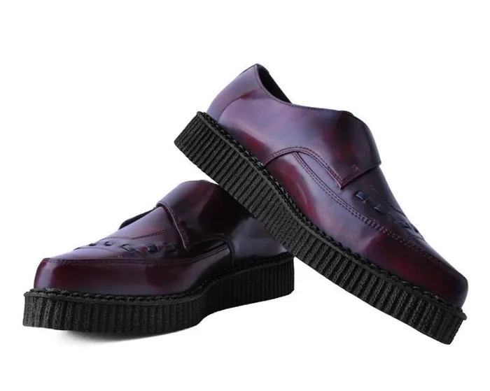 TUK Shoes Vegan Women Burgundy Rub Off TUKskin Monk Buckle Creeper TUK Shoes Vegan Women Burgundy Rub Off TUKskin Monk Buckle Creeper