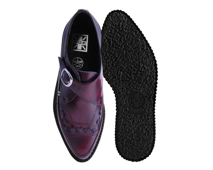 TUK Shoes Vegan Women Burgundy Rub Off TUKskin Monk Buckle Creeper TUK Shoes Vegan Women Burgundy Rub Off TUKskin Monk Buckle Creeper