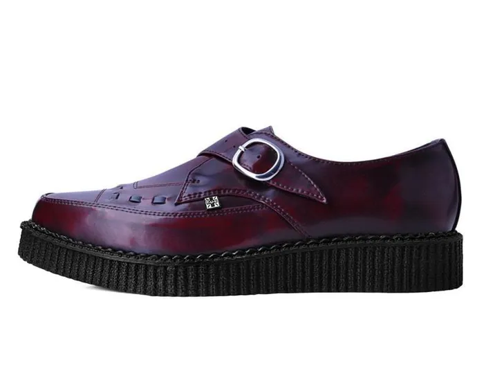 TUK Shoes Vegan Women Burgundy Rub Off TUKskin Monk Buckle Creeper TUK Shoes Vegan Women Burgundy Rub Off TUKskin Monk Buckle Creeper