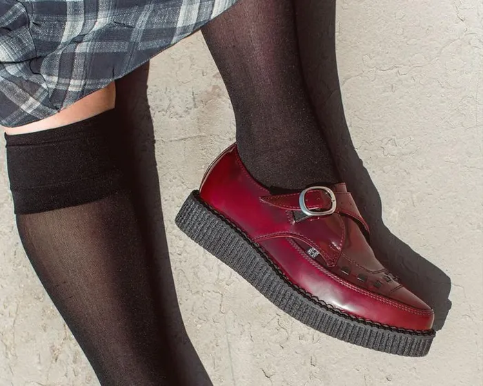 TUK Shoes Vegan Women Burgundy Rub Off TUKskin Monk Buckle Creeper TUK Shoes Vegan Women Burgundy Rub Off TUKskin Monk Buckle Creeper