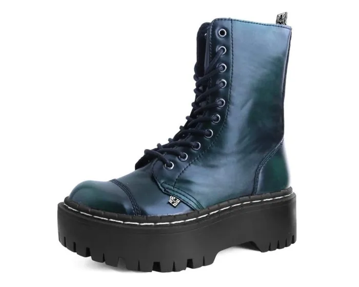 TUK Shoes Vegan Women Green RubOff 10Eye Double Decker Boot