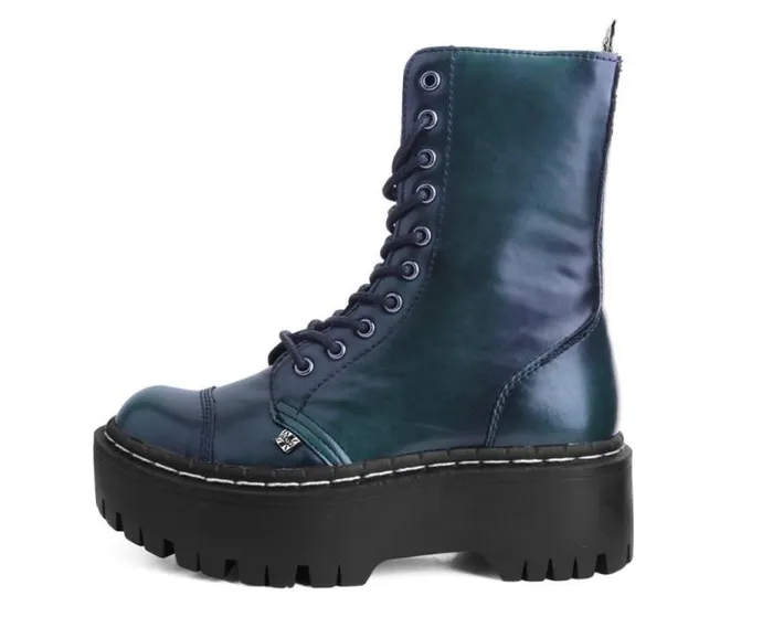 TUK Shoes Vegan Women Green RubOff 10Eye Double Decker Boot TUK Shoes Vegan Women Green RubOff 10Eye Double Decker Boot