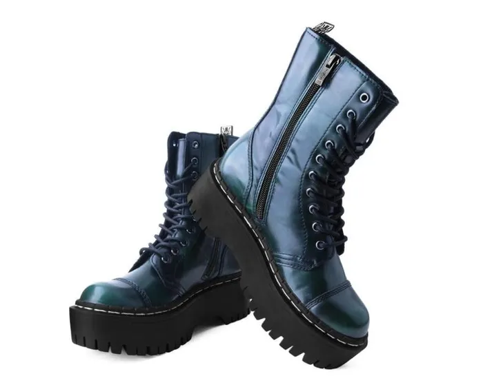 TUK Shoes Vegan Women Green RubOff 10Eye Double Decker Boot TUK Shoes Vegan Women Green RubOff 10Eye Double Decker Boot