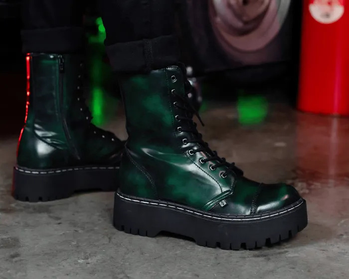 TUK Shoes Vegan Women Green RubOff 10Eye Double Decker Boot TUK Shoes Vegan Women Green RubOff 10Eye Double Decker Boot