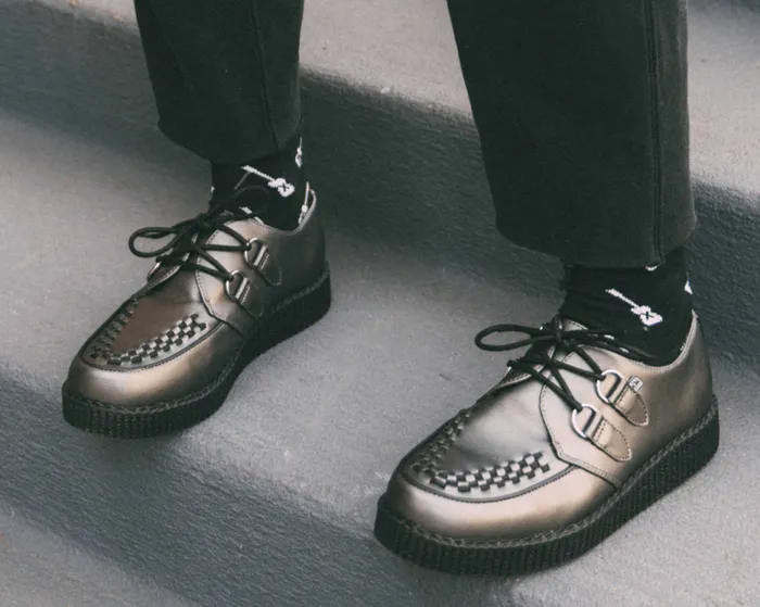 TUK Shoes Vegan Women Gunmetal DRing Viva Low Creeper TUK Shoes Vegan Women Gunmetal DRing Viva Low Creeper