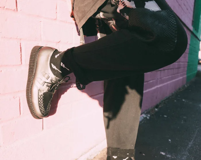 TUK Shoes Vegan Women Gunmetal DRing Viva Low Creeper TUK Shoes Vegan Women Gunmetal DRing Viva Low Creeper
