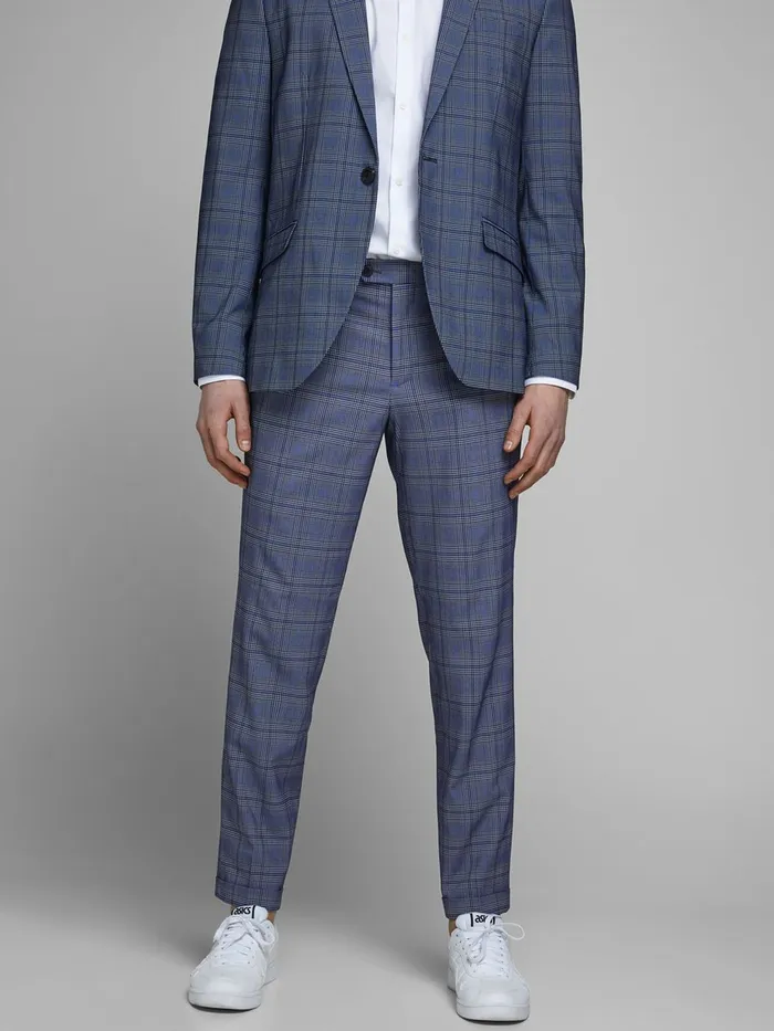 Tailoring JACK and JONES Mens JONES CHECKED SUIT TROUSERS Blue Dark Navy