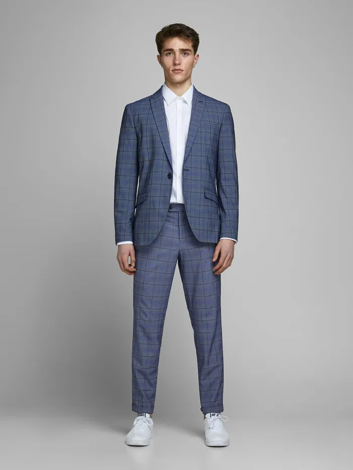 Tailoring JACK and JONES Mens JONES CHECKED SUIT TROUSERS Blue Dark Navy