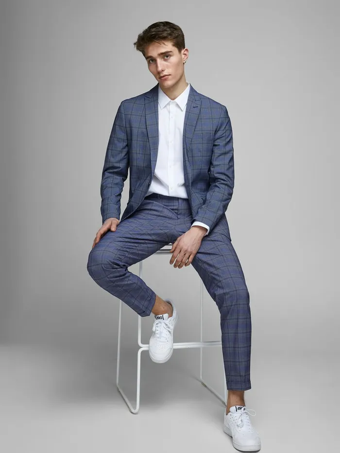 Tailoring JACK and JONES Mens JONES CHECKED SUIT TROUSERS Blue Dark Navy