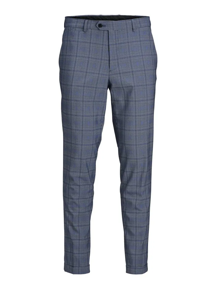 Tailoring JACK and JONES Mens JONES CHECKED SUIT TROUSERS Blue Dark Navy