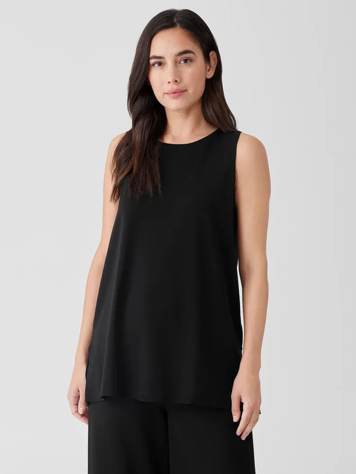 Tanks and Camis Women Eileen Fisher Stretch Jersey Knit Crew Neck Long Tank Black Tanks and Camis Women Eileen Fisher Stretch Jersey Knit Crew Neck Long Tank Black