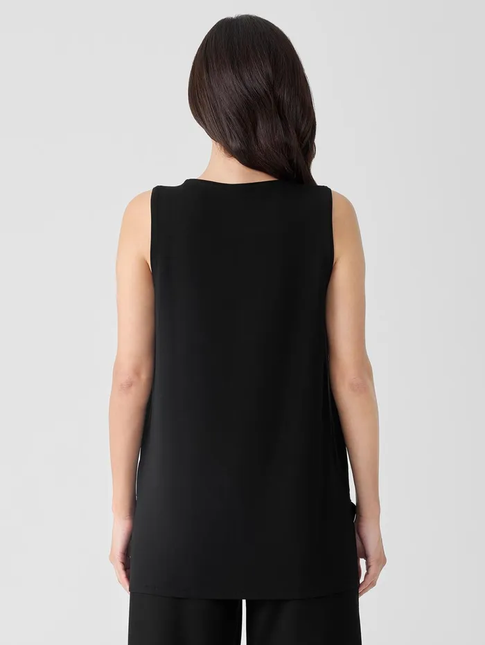 Tanks and Camis Women Eileen Fisher Stretch Jersey Knit Crew Neck Long Tank Black
